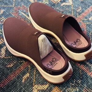 NWB, Ryka, Encore-Mule Washable Slip On Mules, Color: Chicory Brown Knit Fabric